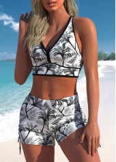 Mid Waisted Floral Print Layered Black Tankini Set