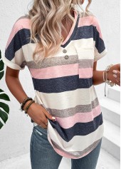 Striped Pocket Multi Color Short Sleeve T Shirt