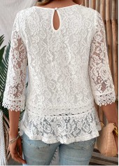 Patchwork White 3/4 Sleeve Round Neck T Shirt