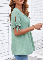 Lace Sage Green Short Sleeve V Neck Blouse