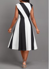 Patchwork Black Sleeveless V Neck Dress