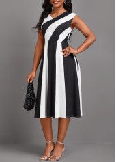 Patchwork Black Sleeveless V Neck Dress