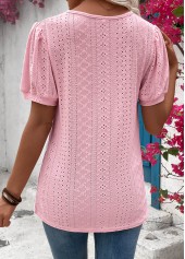 Button Pink Short Sleeve Round Neck T Shirt