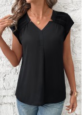 Patchwork Black Short Sleeve V Neck Blouse