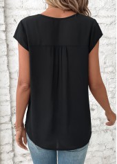 Patchwork Black Short Sleeve V Neck Blouse