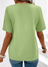 Button Light Green Short Sleeve Round Neck Blouse