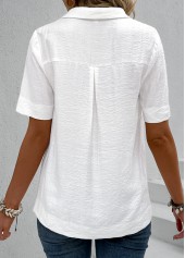 Lace White Short Sleeve Shirt Collar Blouse