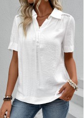 Lace White Short Sleeve Shirt Collar Blouse