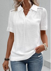 Lace White Short Sleeve Shirt Collar Blouse