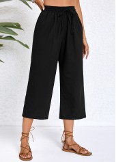 Pocket Black Elastic Waist High Waisted Pants