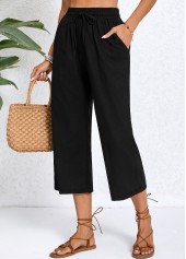 Pocket Black Elastic Waist High Waisted Pants