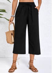 Pocket Black Elastic Waist High Waisted Pants