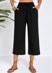 Pocket Black Elastic Waist High Waisted Pants