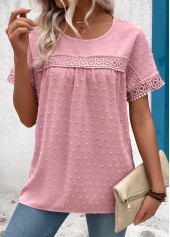 Patchwork Light Pink Short Sleeve Round Neck T Shirt