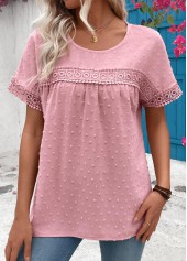 Patchwork Light Pink Short Sleeve Round Neck T Shirt