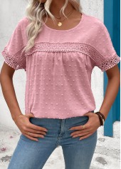 Patchwork Light Pink Short Sleeve Round Neck T Shirt