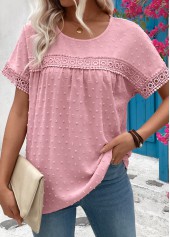 Patchwork Light Pink Short Sleeve Round Neck T Shirt