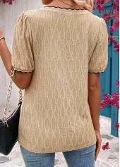 Patchwork Light Camel Short Sleeve V Neck T Shirt