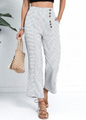 Striped Pocket White Button Fly High Waisted Pants