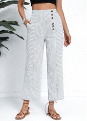 Striped Pocket White Button Fly High Waisted Pants