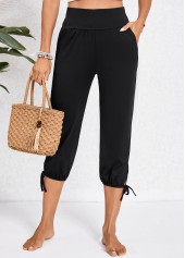 Pocket Jogger Elastic Waist Black High Waisted Pants
