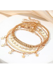 Gold Round Alloy Star Layered Anklets