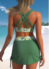 Floral Print Ruched Green Bikini Set