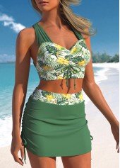 Floral Print Ruched Green Bikini Set