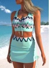 Chevron Print Criss Cross Mint Green Bikini Set