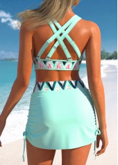Chevron Print Criss Cross Mint Green Bikini Set
