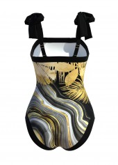 Tie Marble Print Black One Piece Swimwear