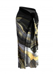 Tie Marble Print Black One Piece Swimwear