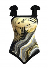 Tie Marble Print Black One Piece Swimwear