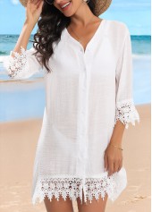 Patchwork Button Up White Cover Up