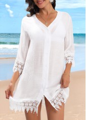 Patchwork Button Up White Cover Up