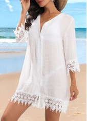 Patchwork Button Up White Cover Up