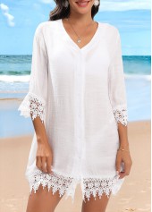 Patchwork Button Up White Cover Up