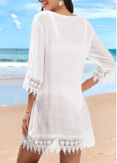 Patchwork Button Up White Cover Up