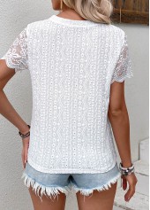 Patchwork White Short Sleeve Round Neck T Shirt