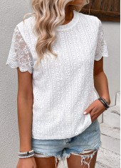 Patchwork White Short Sleeve Round Neck T Shirt