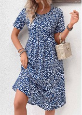 Ditsy Floral Print Pocket Navy Short Sleeve Dress