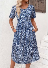 Ditsy Floral Print Pocket Navy Short Sleeve Dress