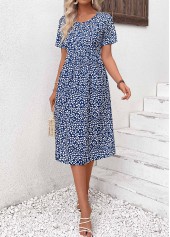 Ditsy Floral Print Pocket Navy Short Sleeve Dress