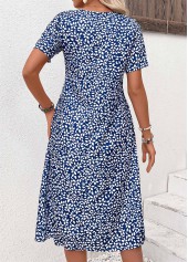 Ditsy Floral Print Pocket Navy Short Sleeve Dress