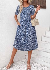 Ditsy Floral Print Pocket Navy Short Sleeve Dress