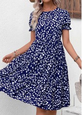 Ruched Navy Short Sleeve Round Neck Dress