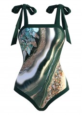 Bowknot Green One Piece Swimwear and Cover Up
