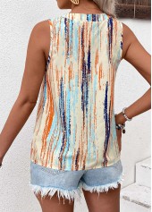 Striped Button Multi Color Sleeveless Round Neck Tank Top