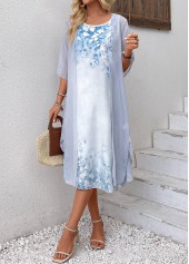 Floral Print Two Piece Light Blue Shift Dress