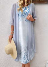 Floral Print Two Piece Light Blue Shift Dress
